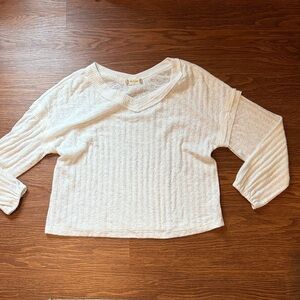 Altar'd State Cream Textured V-Neck Sweatshirt